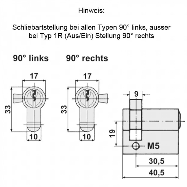 Einbau Krallen Schlüssel-Schalter 1 Rast-Kontakt AUS/EIN