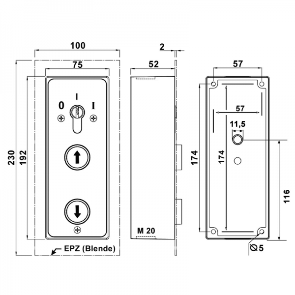 Schlüssel-Taster 1 Tast-Kontakt AUF STOP-AB Aufputz