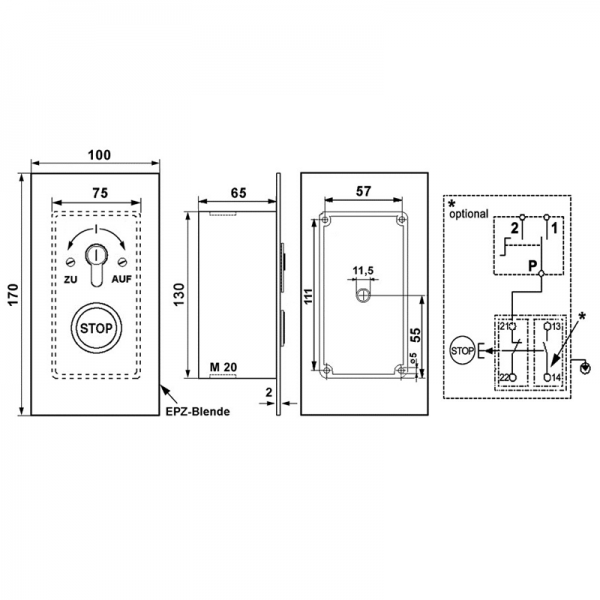 Schlüssel-Taster 2 Tast-Kontakt ZU/AUF Not-Halt Pilz Unterputz