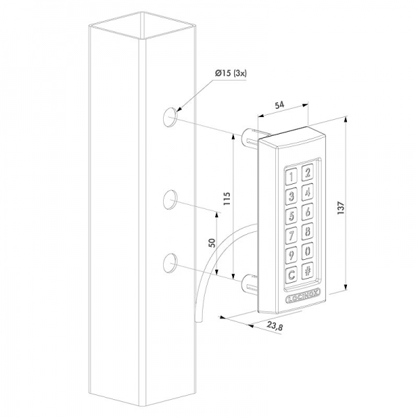 Locinox Codetastatur SlimStone Technische Zeichung Einbau