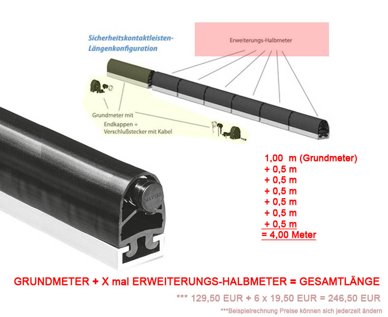 2-Grundmeter-plus-Erweiterungs-Halbmeter-Sicherheitskontaktprofil-Sicherheitsschaltleiste-fuer-Toranlagen-SP-57-Typ-8k2