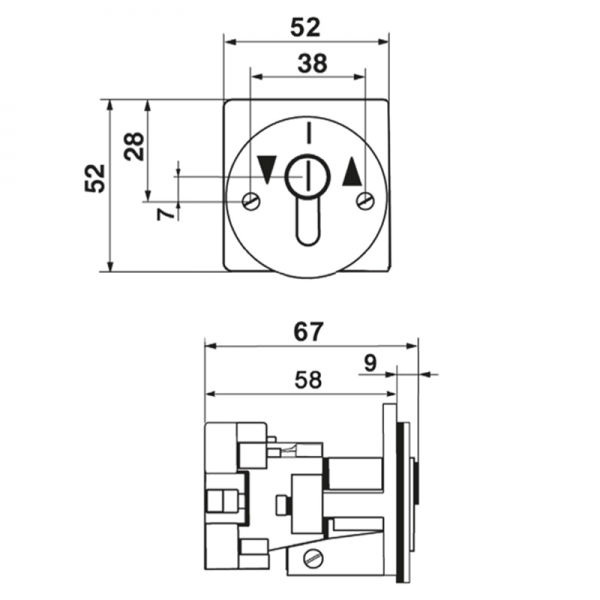 Einbau Fronttafel Schlüssel-Taster AB tastend AUF rastend