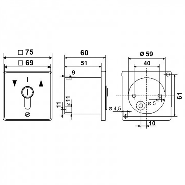 Miniatur Schlüssel-Taster 2 Tast-Kontakt AB/AUF Unterputz