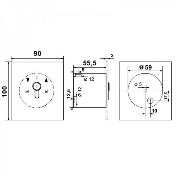 Miniatur Schlüssel-Taster 2 Tast-Kontakt AB/AUF UP gebürstet