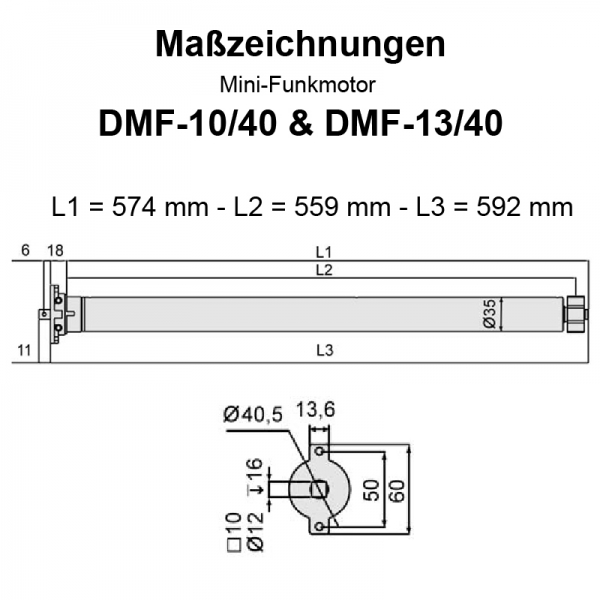 WTS Funk Mini Rohrmotor DMF-10/40 Empfänger 433 MHz